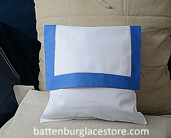 Envelope Pillow. 12 inches. White with FRENCH BLUE color trims.